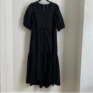 Classic Black Cotton Poplin Tiered Dress from Zara